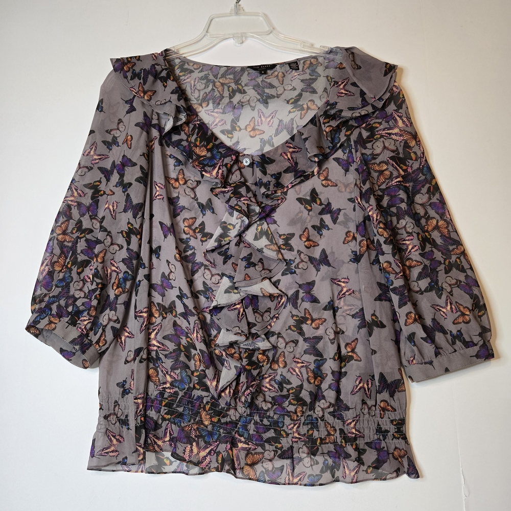 Ted Baker London Butterfly Semi Sheer Flowy Fairy Whimsical Blouse Top 3 US 8
